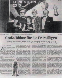 Beitrag HAZ: Große Bühne für die Freiwilligen