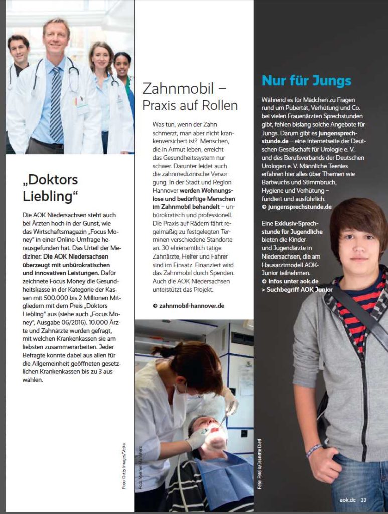 Zahnmobil Hannover im AOK Mitgliedermagazin