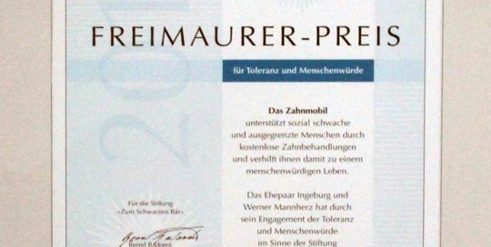 Freimaurer Preis 2015 Zahnmobil Hannover